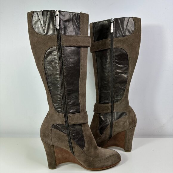 Donald Pliner Heidy Elephant Wedge Suede Leather Tall Boot Brown Women Size 8.5 - Picture 13 of 16